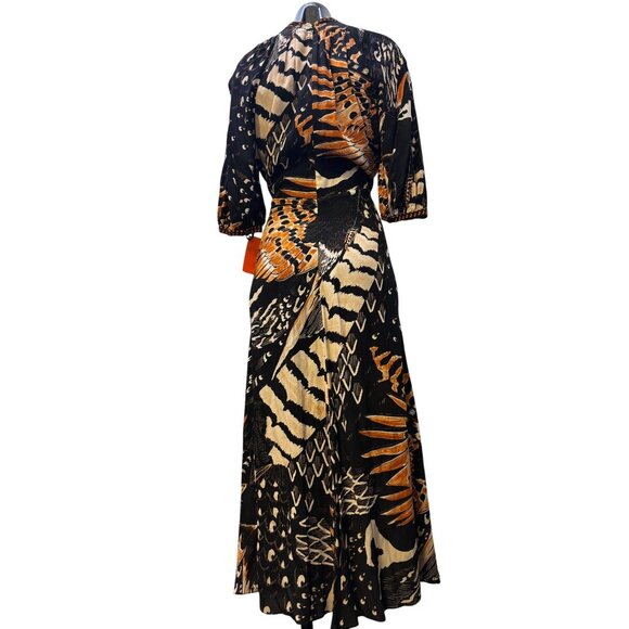 Temperley London Silk Butterfly Print Wrap Dress Orange 10 - Picture 2 of 6